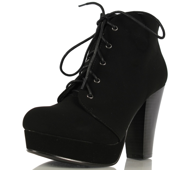 RESTOCk Black Faux Nubuck Leather Lace Up Platfor - Picture 2 of 6